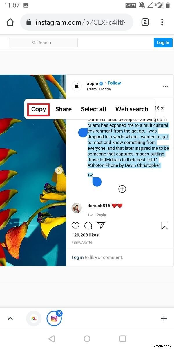 Instagram 캡션, 댓글 및 약력을 복사하는 방법