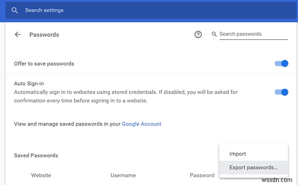 Windows 10에서 Google 저장된 비밀번호를 관리, 보기, 내보내기 또는 삭제하는 방법
