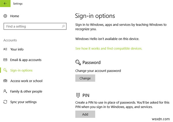 Windows 10에서 로그인 옵션을 추가, 변경, 제거 또는 설정하는 방법