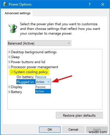 Windows 10에서 시스템 냉각 정책을 활성화 또는 비활성화하는 방법