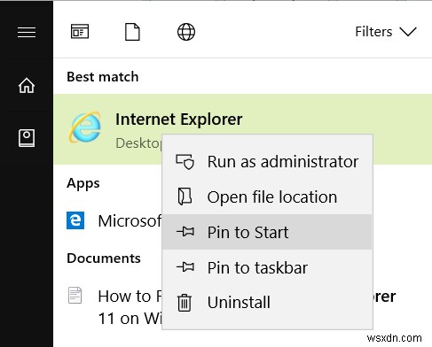 Windows 10에서 Internet Explorer 11을 찾고 실행하는 방법