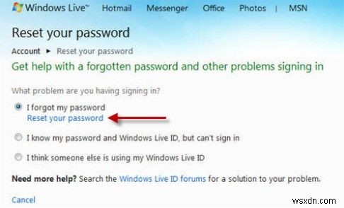 잊어버린 Windows Live ID 암호를 재설정하는 방법