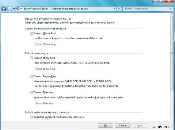 Windows 8 및 7에서 필터 키를 켜고 끄는 방법