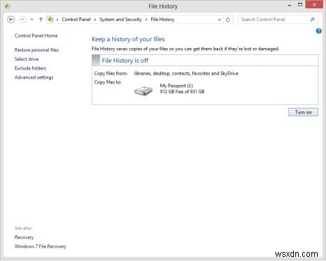 쉬운 자습서:Windows 8.1/8에서 파일 기록을 사용하여 백업 및 복원하는 방법