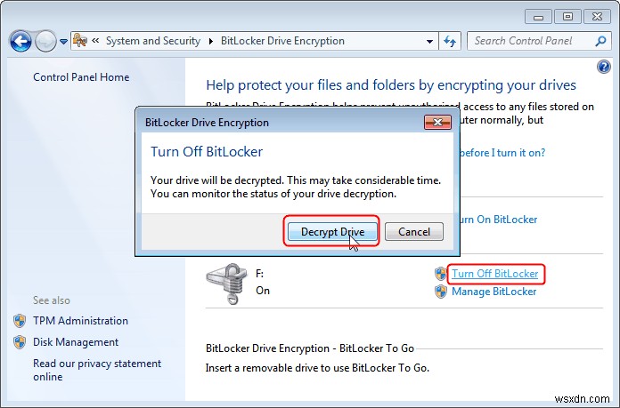 Windows 7에서 BitLocker 드라이브 암호화를 제거하는 방법