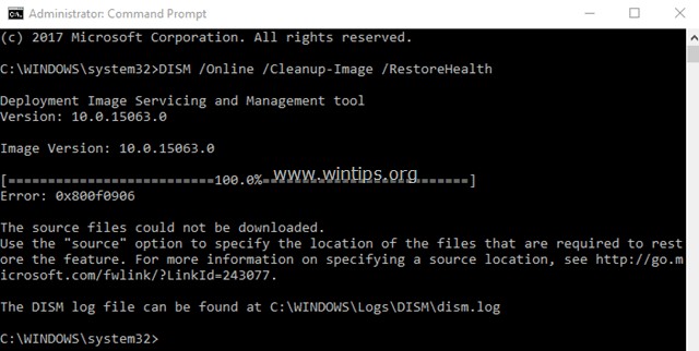 해결 방법:DISM 소스 파일을 다운로드할 수 없습니다. 오류 0x800f0906(Windows 10/8.1).