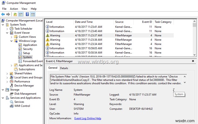 파일 시스템 필터 수정 방법 WCIFS가 이벤트 ID 4로 실패했습니다(Windows 10)