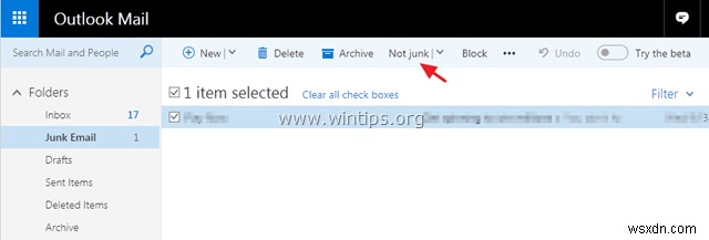 Outlook 메일에서 정크 메일 필터를 비활성화하는 방법(Outlook.com, Office365)