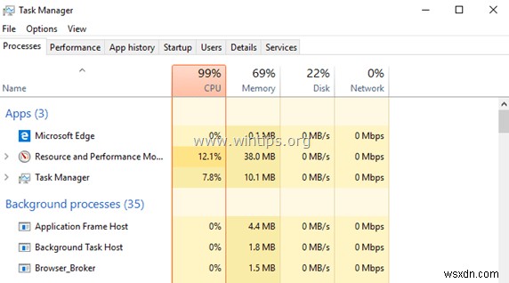 Windows 10 높은 CPU 사용량 문제를 해결하는 방법.