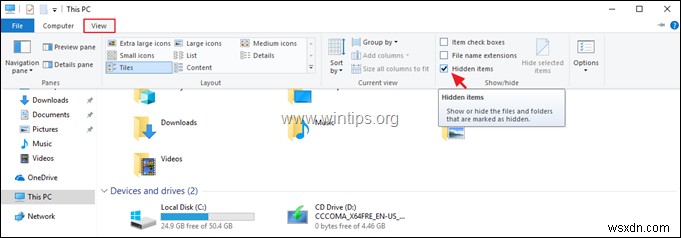 Windows 10/8.1에서 숨김 파일을 보는 방법