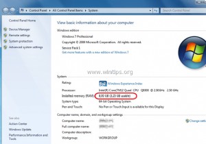 해결 방법:설치된 8GB RAM 중 3.25GB만 사용 가능.