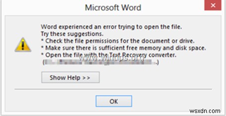 해결됨:Word에서 Outlook 2013/2016에서 파일을 열려고 할 때 오류가 발생했습니다.