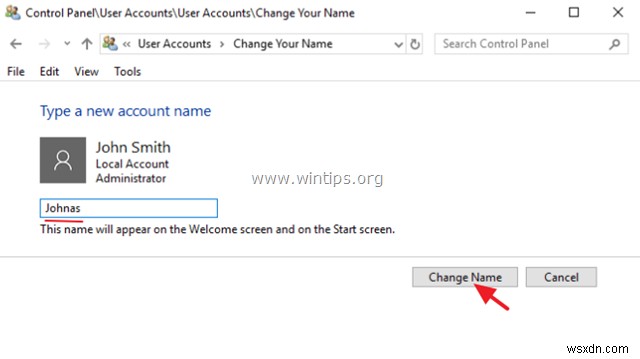 Windows 10/8/7에서 사용자 계정 이름을 바꾸는 방법