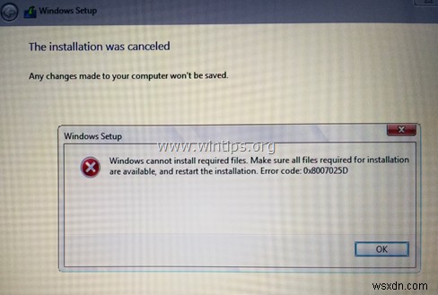 FIX:오류 0x8007025D Windows 설치 실패(Windows 10/8/7)