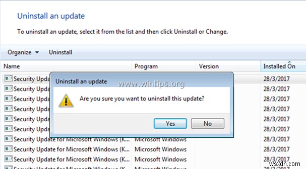 Windows 10/8/7 OS에서 업데이트를 제거하는 방법.
