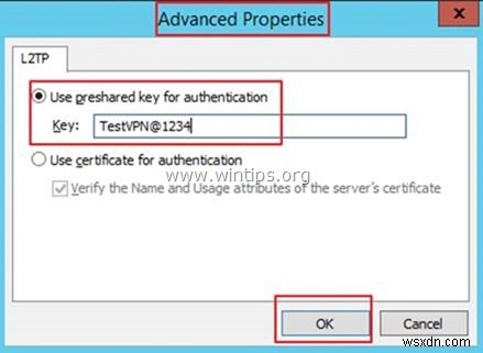 인증을 위해 사용자 정의 사전 공유 키로 L2TP VPN Server 2016을 설정하는 방법.