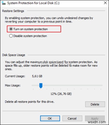 FIX:사용 가능한 이전 버전이 없지만 Windows 10에서 시스템 보호가 활성화되어 있습니다. (해결됨) 