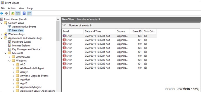 PowerShell 및 이벤트 뷰어에서 배포 작업 실패 로그를 보는 방법.