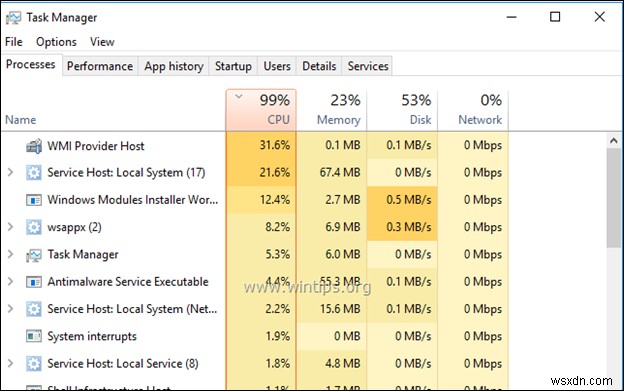 FIX:Windows 10/8/7 OS에서 WMI 공급자 호스트 높은 CPU 사용량(해결됨)