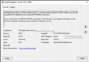 FIX:Active Directory 2012 또는 2016으로 마이그레이션한 후 FRS(파일 복제 서비스)가 더 이상 사용되지 않음(해결됨)