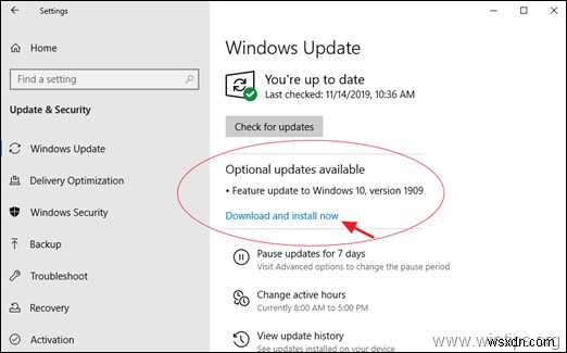 Windows 10 기능 업데이트 1909를 다운로드하고 설치하는 방법.