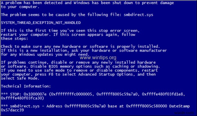 BSOD 0x1000007e 수정:HP Proliant ML350 Gen 10 Server 2016에서 SMBDIRECT.SYS로 인해 시스템 스레드 예외가 처리되지 않음(해결됨) 