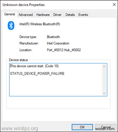 FIX:Intel 무선 Bluetooth가 코드 10을 시작할 수 없음 – STATUS DEVICE POWER FAILURE.