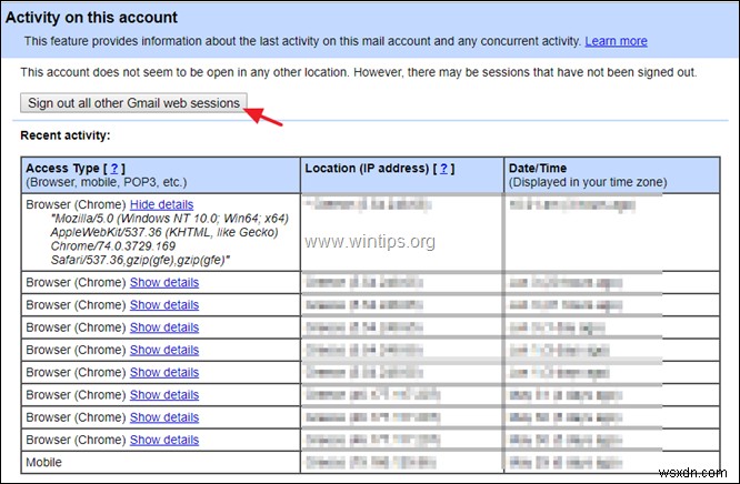 웹에서 GMAIL 로그인 기록 및 Google 계정 활동을 보는 방법.