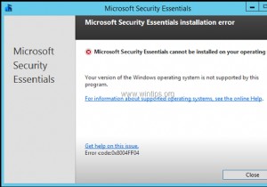 Server 2012/2012R2에서 Microsoft Security Essentials를 제거하는 방법(FIX 오류 0x8004FF04).