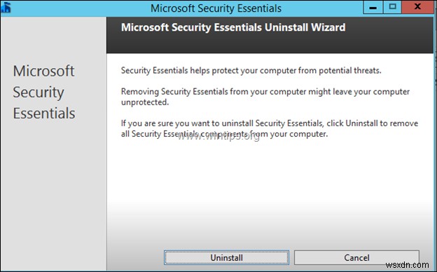 Server 2012/2012R2에서 Microsoft Security Essentials를 제거하는 방법(FIX 오류 0x8004FF04).