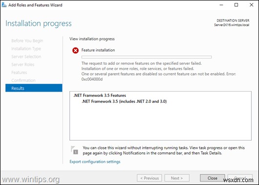 FIX:NET Framework 3.5 0xc004000d Server 2016 설치 오류. (해결됨)