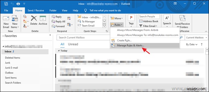 Outlook 2016/2019에서 IMAP 계정에 대해 보낸 이메일이 저장되는 위치를 변경하는 방법.