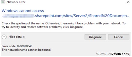 FIX:Server 2016/2012에서 WebClient 서비스가 누락되었습니다(수정 오류 0x80070043:Windows에서 SharePoint 사이트에 액세스할 수 없음). 
