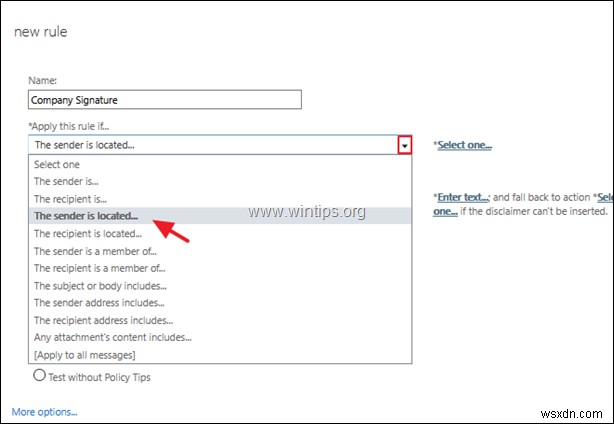 Office 365 Exchange Online에서 회사 전체 전자 메일 서명을 설정하는 방법.