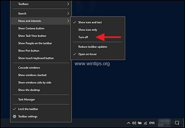 Windows 10에서 뉴스 및 관심사를 비활성화하는 방법.