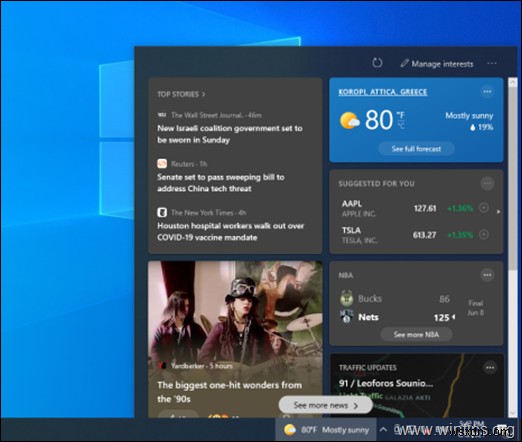 Windows 10에서 뉴스 및 관심사를 비활성화하는 방법.