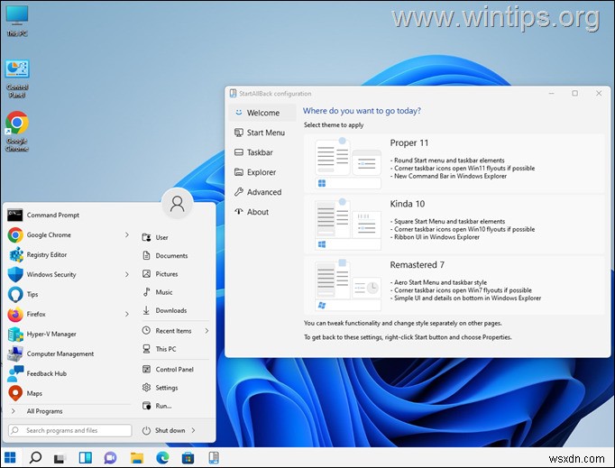 Windows 11에서 클래식 Windows 10 시작 메뉴를 가져오는 방법.
