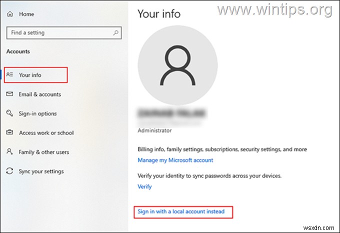 Windows 10에서 Microsoft 계정을 로컬 계정으로 전환하는 방법.