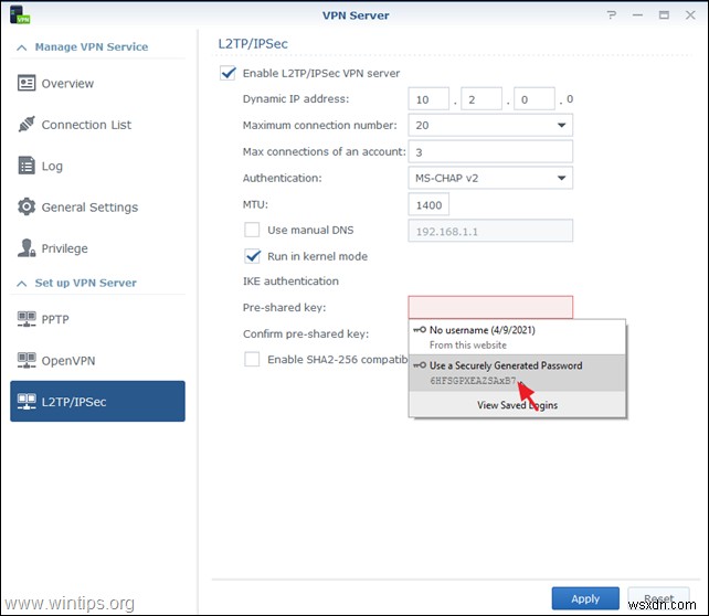 Synology NAS를 VPN 서버(L2TP)로 설정하는 방법 및 클라이언트에서 액세스하는 방법.