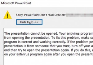 FIX:PowerPoint에서 프레젠테이션을 열 수 없습니다(해결됨).