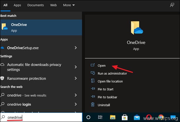 Windows 10에서 OneDrive 앱을 재설정하는 방법.