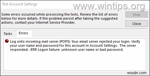 FIX:Office365 POP3 메일 서버에 Outlook 0x800CCC92 로그온 실패. (해결됨)