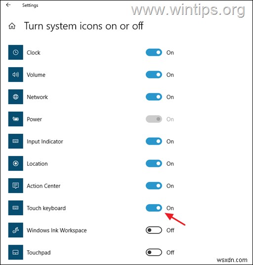 Windows 10에서 화상 키보드를 활성화/비활성화하는 방법.