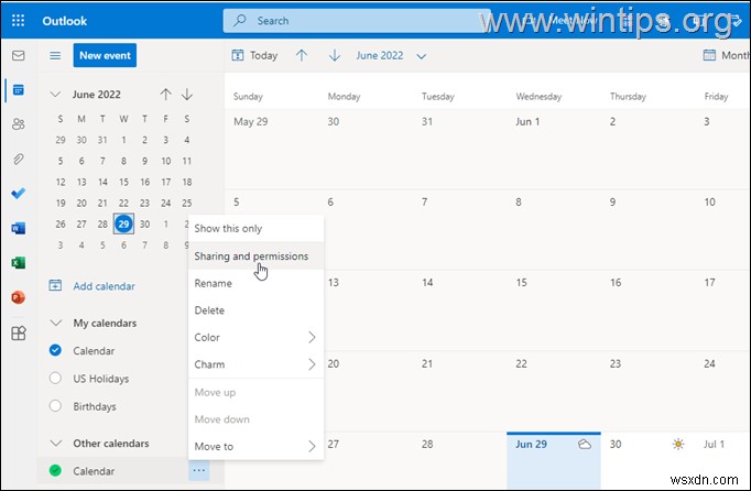 데스크톱 또는 웹에서 Outlook 일정을 공유하는 방법.