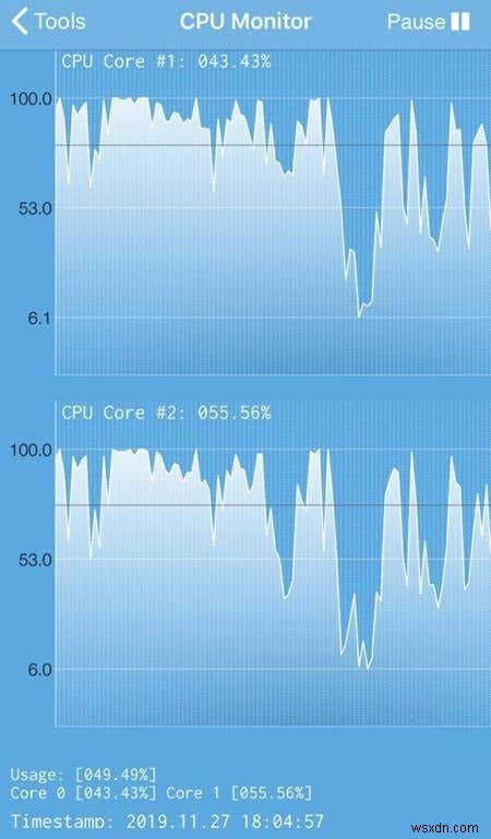 iPhone에서 RAM, CPU 및 배터리 사용량 모니터링