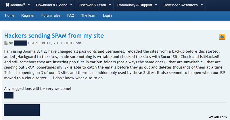 Joomla 웹사이트 해킹 및 스팸 이메일 전송. 어떻게 고치는 지? 
