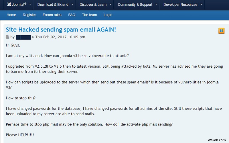 Joomla 웹사이트 해킹 및 스팸 이메일 전송. 어떻게 고치는 지? 
