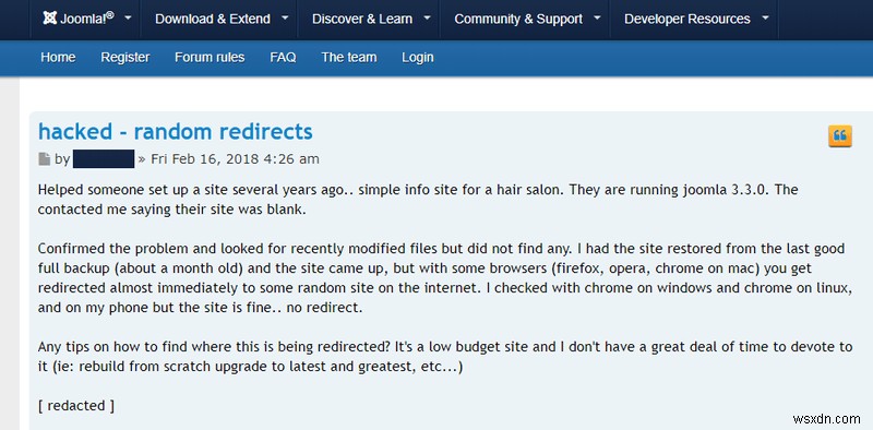 Joomla Malware Redirect Hack – 탐지 및 수정 방법