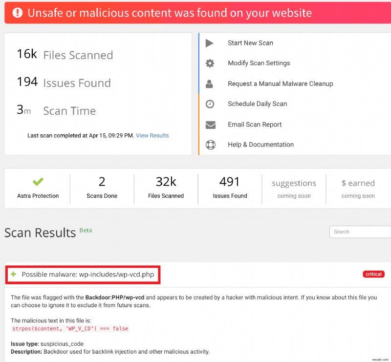 WordPress와 WP-VCD에 대한 설명 제공자 les attaques de logiciels malveillants