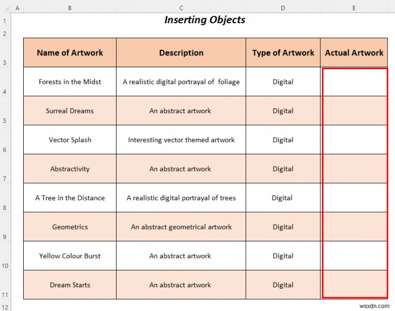 Excel 개체를 사용하여 아트 포트폴리오를 만드는 방법